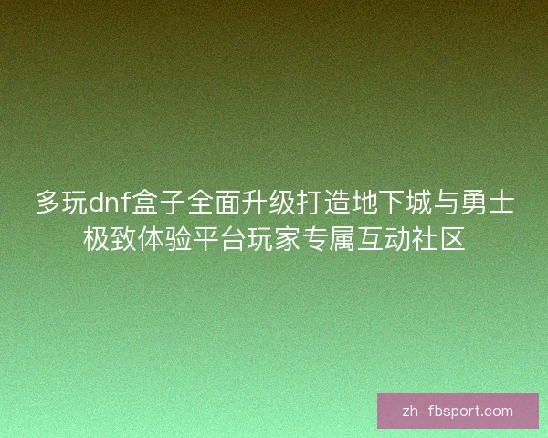多玩dnf盒子全面升级打造地下城与勇士极致体验平台玩家专属互动社区