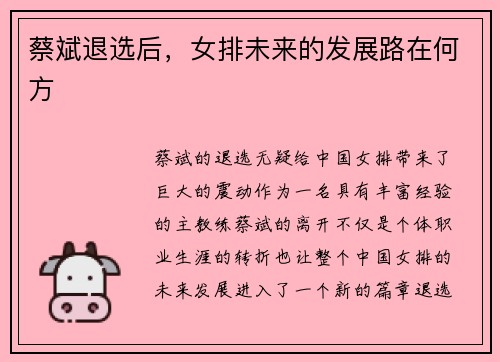 蔡斌退选后，女排未来的发展路在何方